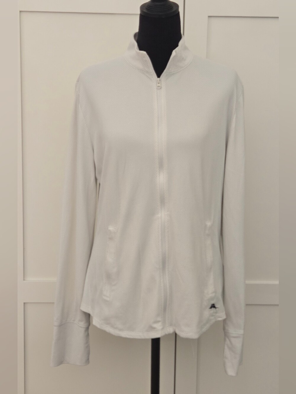 Tommy Bahama Golf Cream Textured Full Zip Track Jacket Thumbhole Activewear L